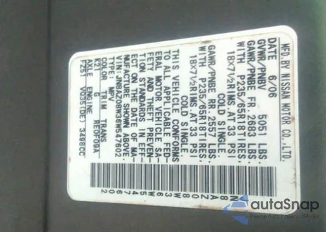 2006 Nissan Murano Sl from USA, damaged, VIN JN8AZ08W36W547602